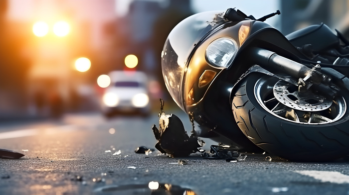 severe motorcycle accident on road